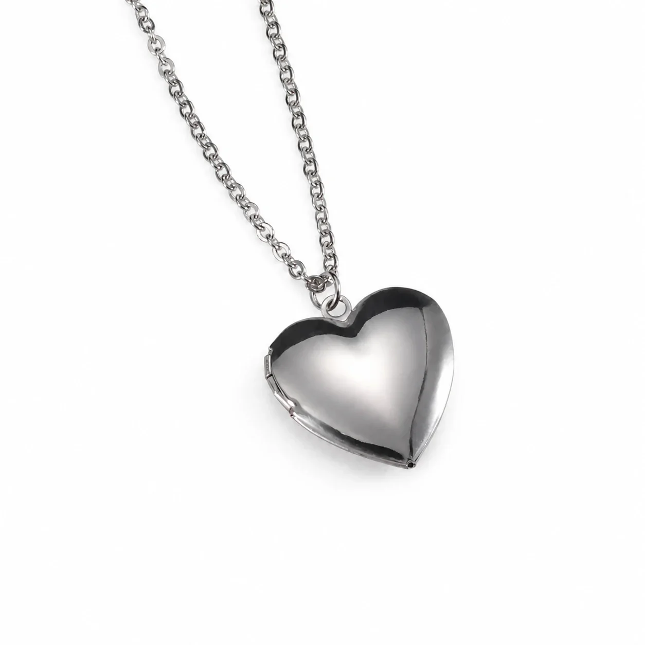 Polished 316 Stainless Steel Heart Locket Necklace - Silver