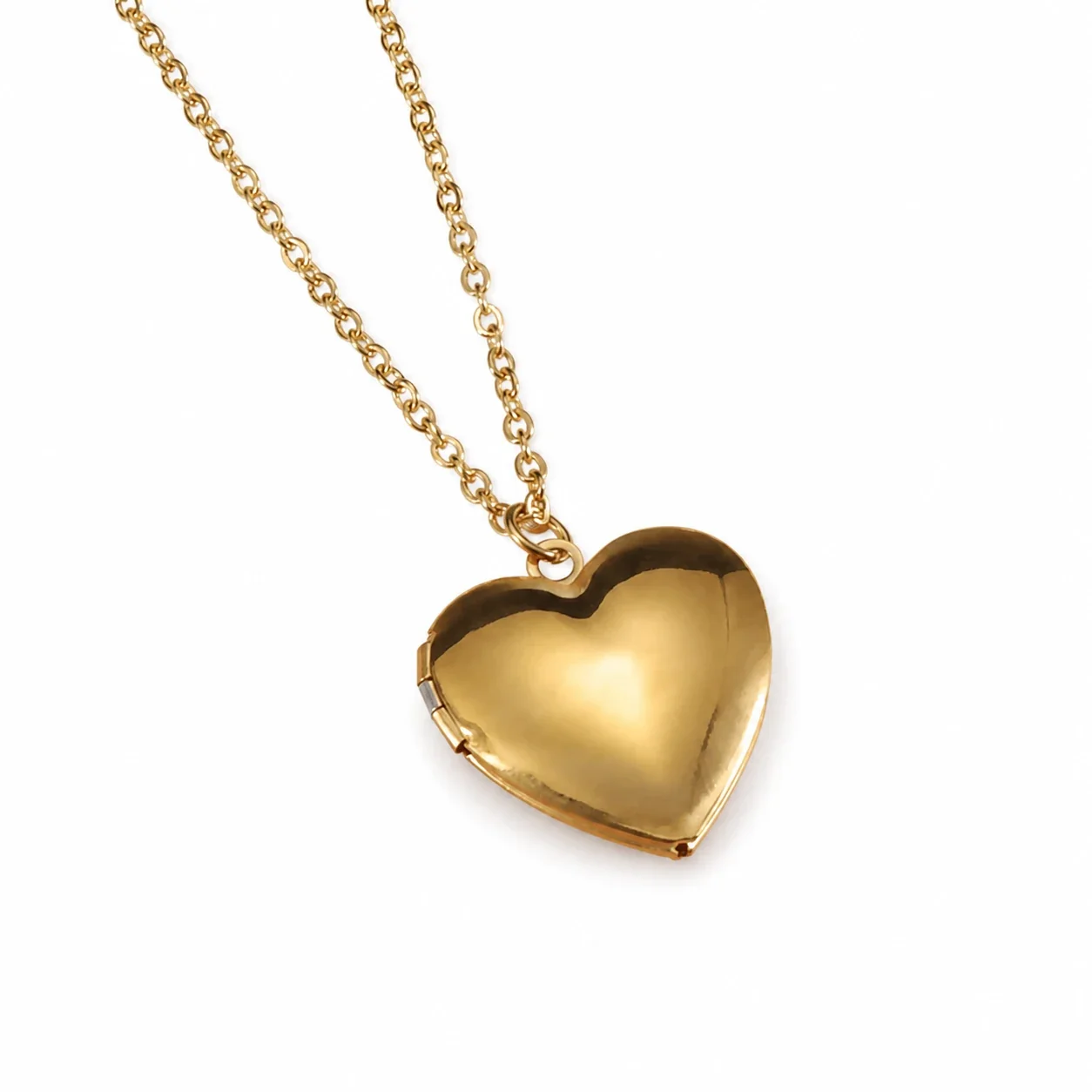 Polished 316 Stainless Steel Heart Locket Necklace - Gold