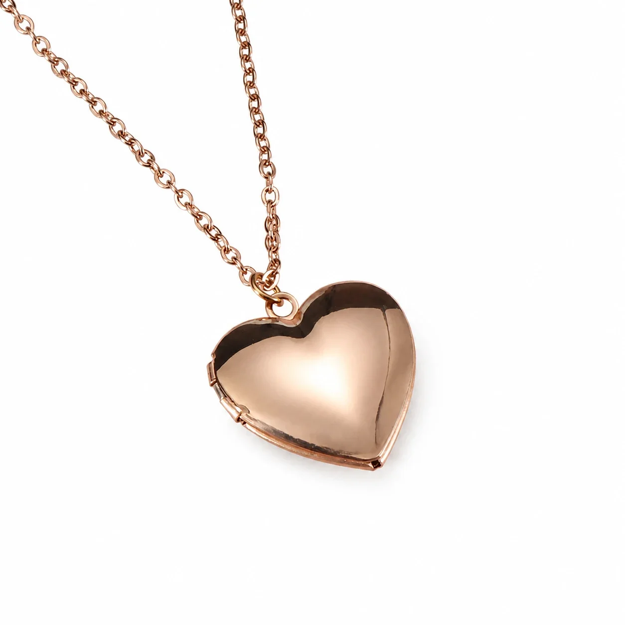 Polished 316 Stainless Steel Heart Locket Necklace - Rose Gold