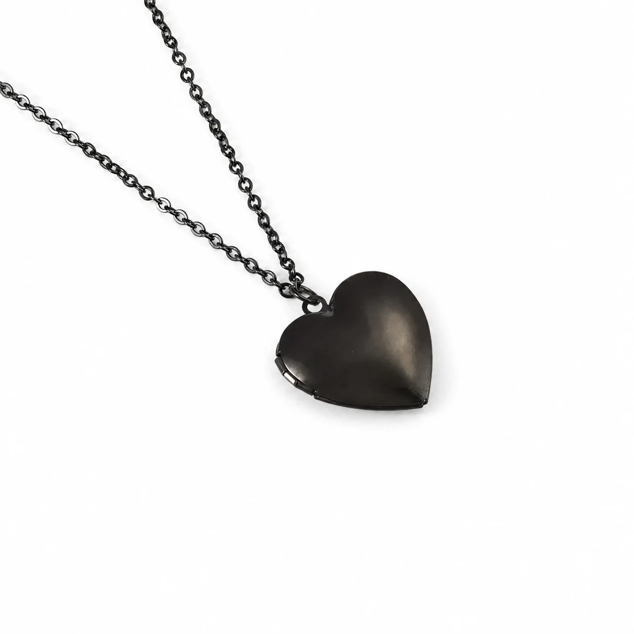 Polished 316 Stainless Steel Heart Locket Necklace - Black