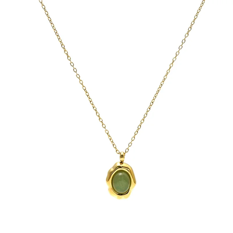 Sculptural 316 Stainless Steel Oval Pendant Necklace