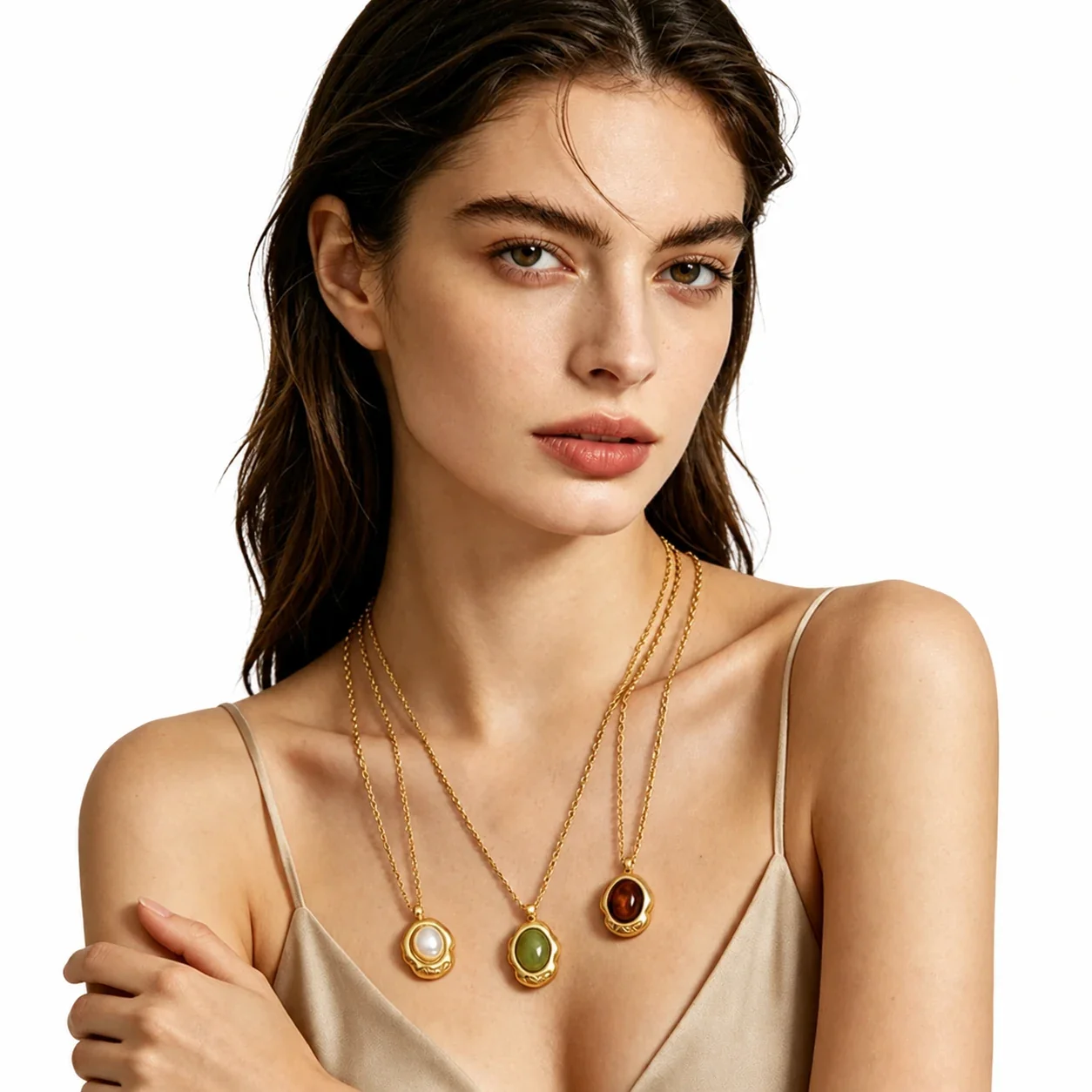 Sculptural 316 Stainless Steel Oval Pendant Necklace
