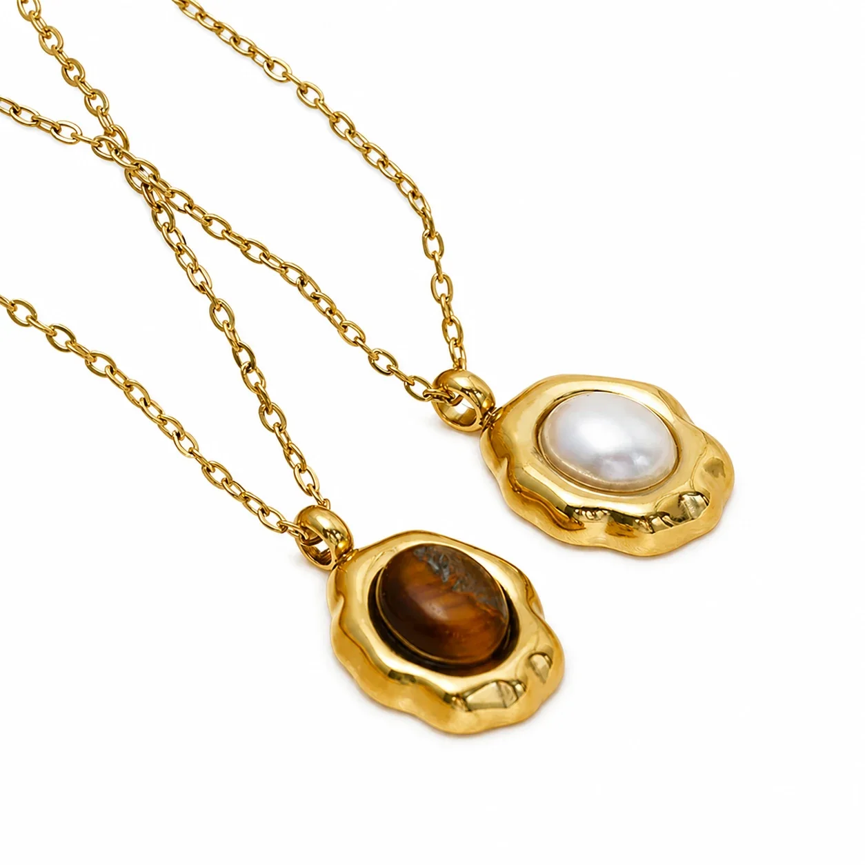 Sculptural 316 Stainless Steel Oval Pendant Necklace