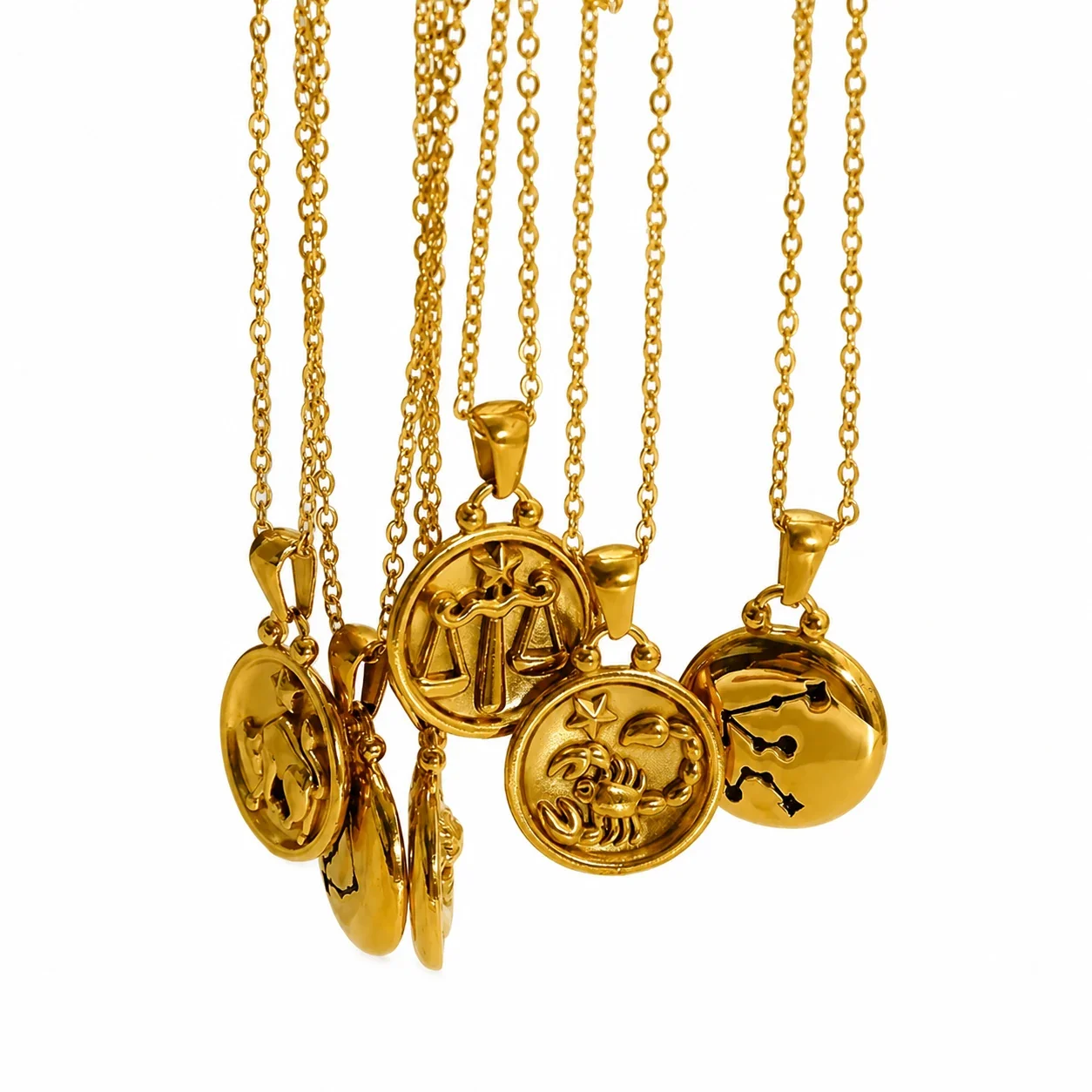 Celestial 18K Gold-Plated Zodiac Medallion Pendant Necklace