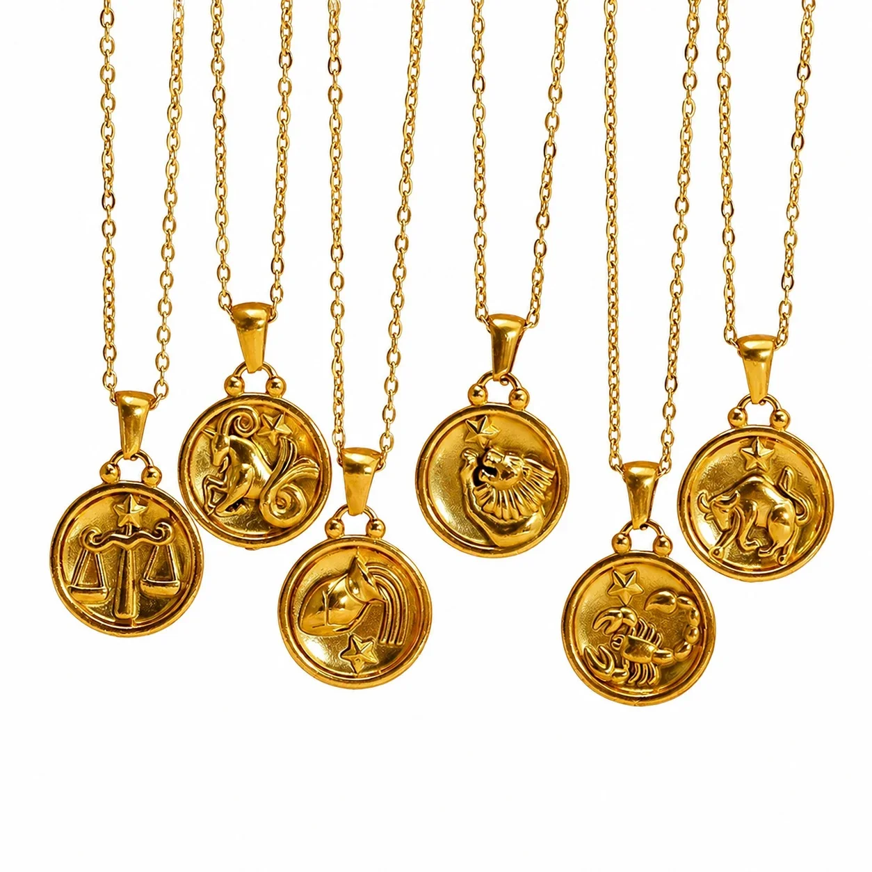 Celestial 18K Gold-Plated Zodiac Medallion Pendant Necklace