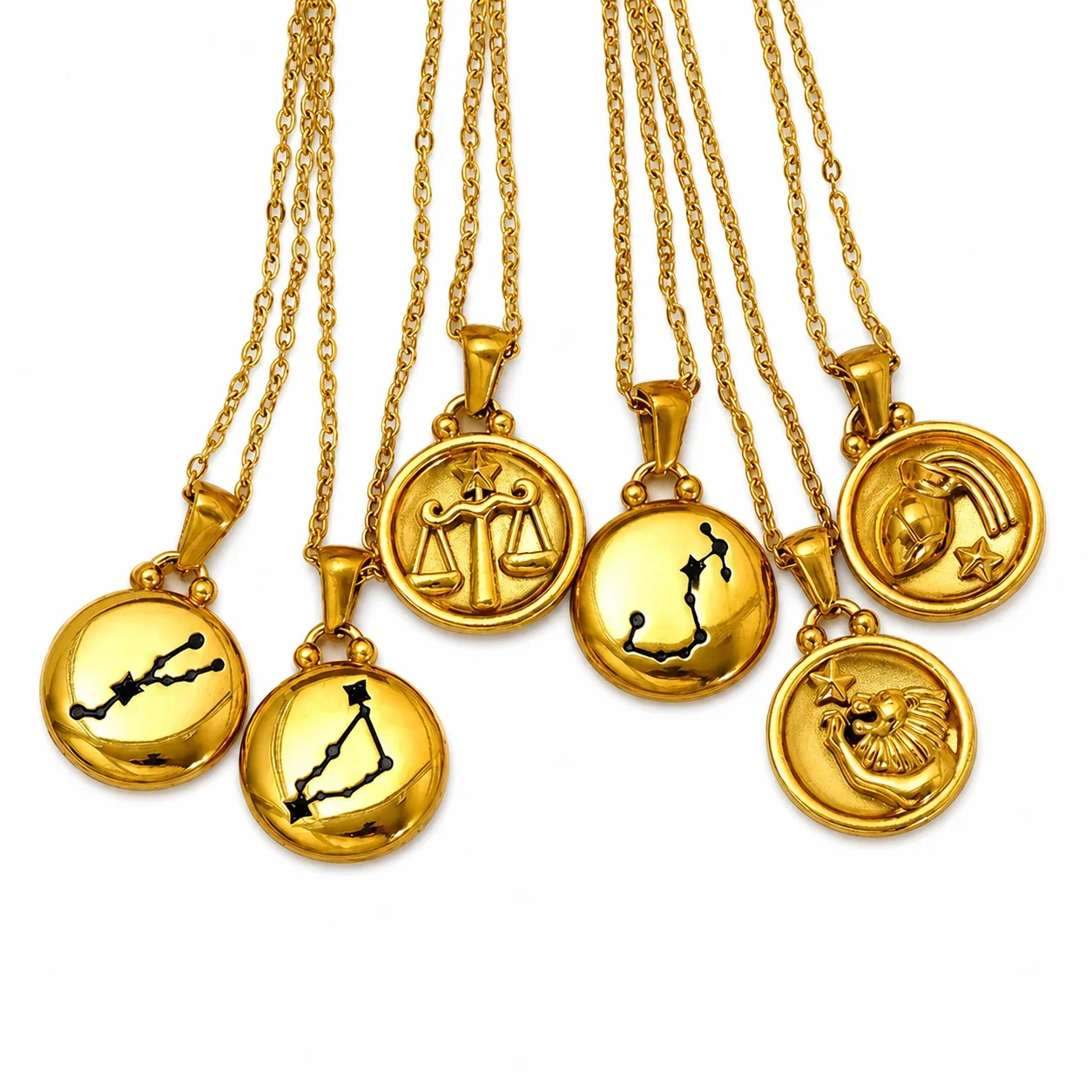 Celestial 18K Gold-Plated Zodiac Medallion Pendant Necklace