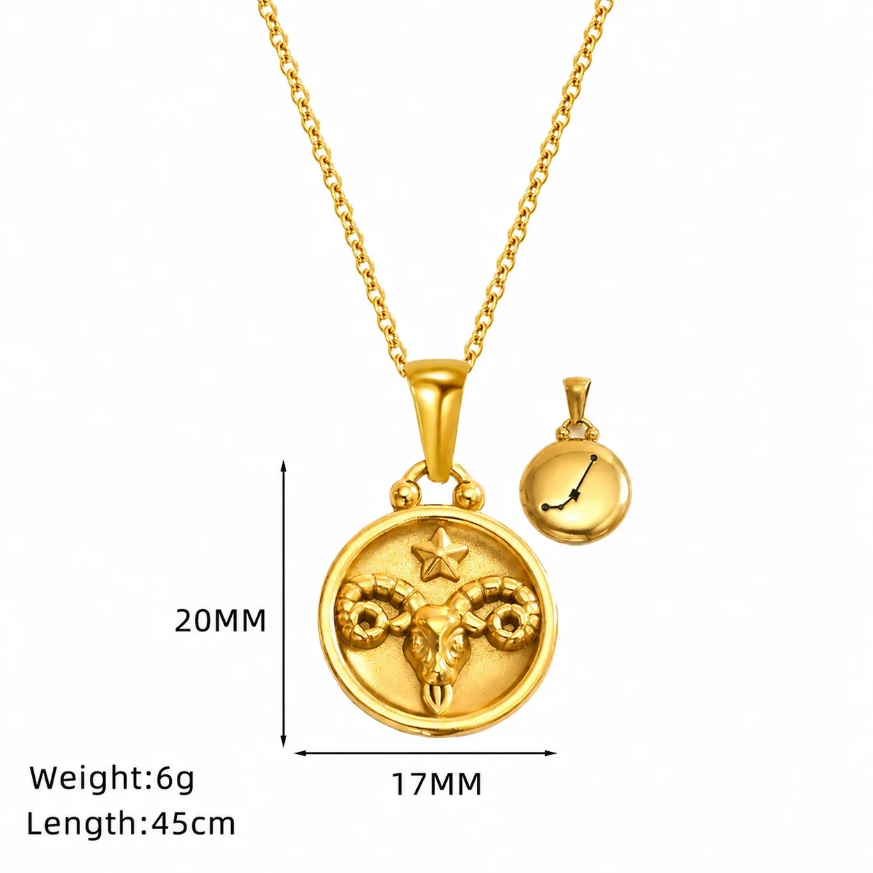 Celestial 18K Gold-Plated Zodiac Medallion Pendant Necklace - Gold Aries