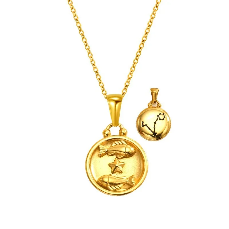 Celestial 18K Gold-Plated Zodiac Medallion Pendant Necklace - Gold Pisces