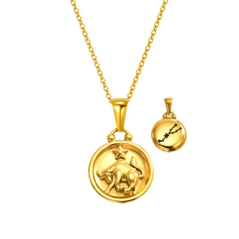 Celestial 18K Gold-Plated Zodiac Medallion Pendant Necklace - Gold Taurus
