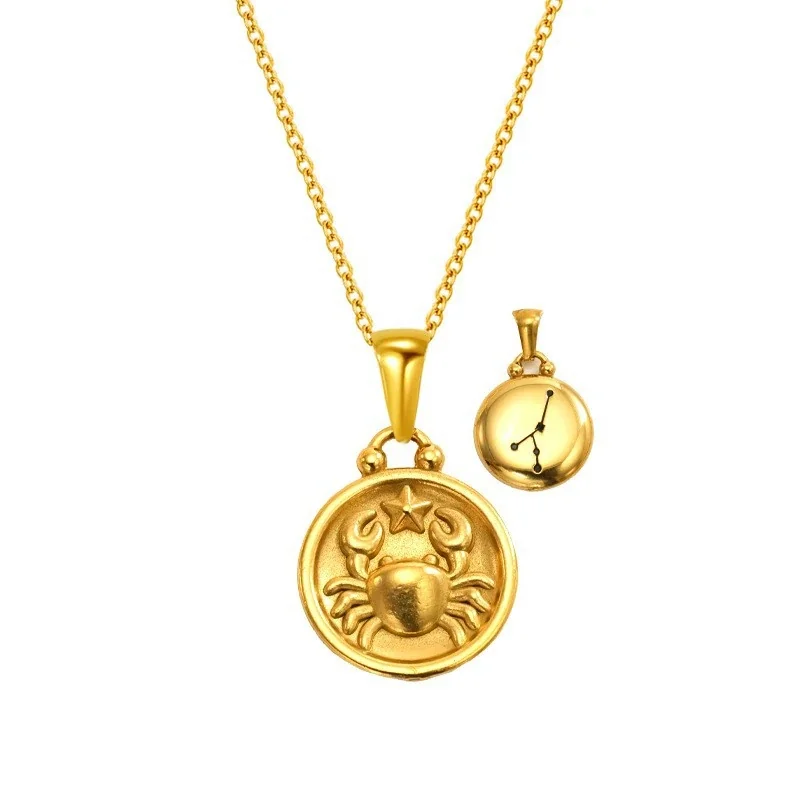Celestial 18K Gold-Plated Zodiac Medallion Pendant Necklace - Gold Cancer