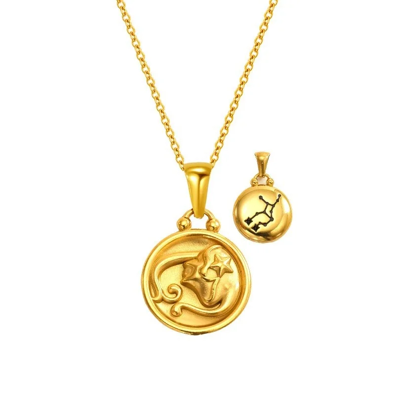 Celestial 18K Gold-Plated Zodiac Medallion Pendant Necklace - Gold Virgo