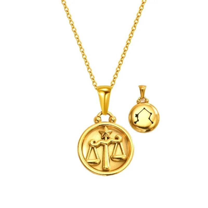Celestial 18K Gold-Plated Zodiac Medallion Pendant Necklace - Gold Libra