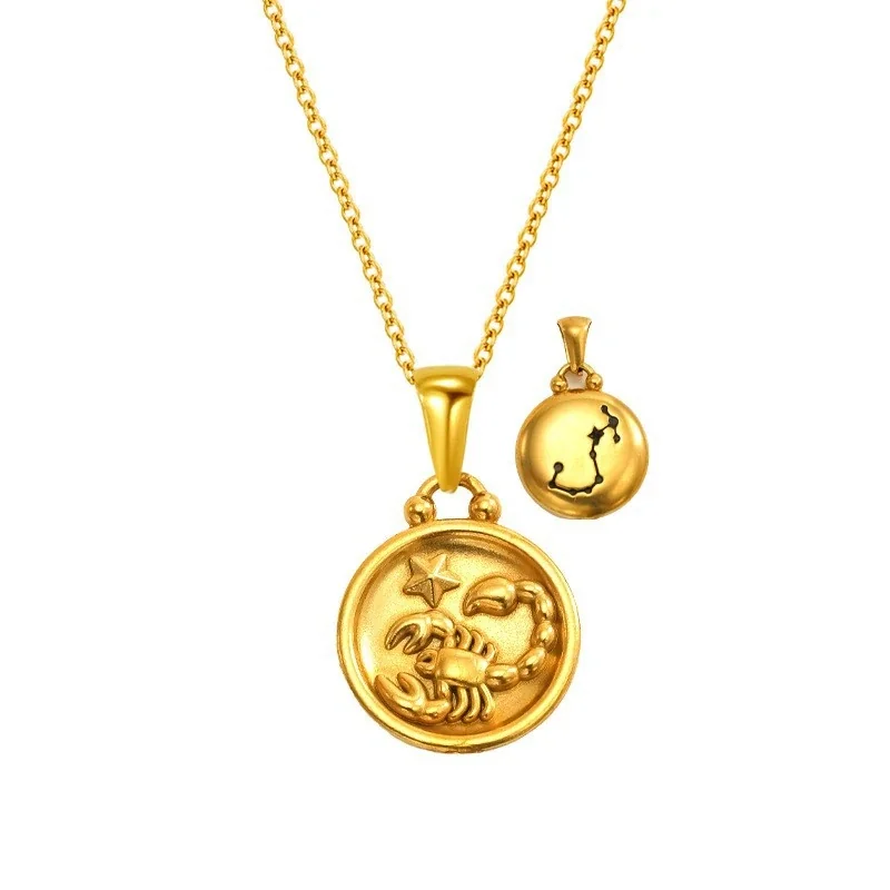Celestial 18K Gold-Plated Zodiac Medallion Pendant Necklace - Gold Scorpio
