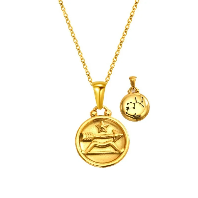 Celestial 18K Gold-Plated Zodiac Medallion Pendant Necklace - Gold Sagittarius