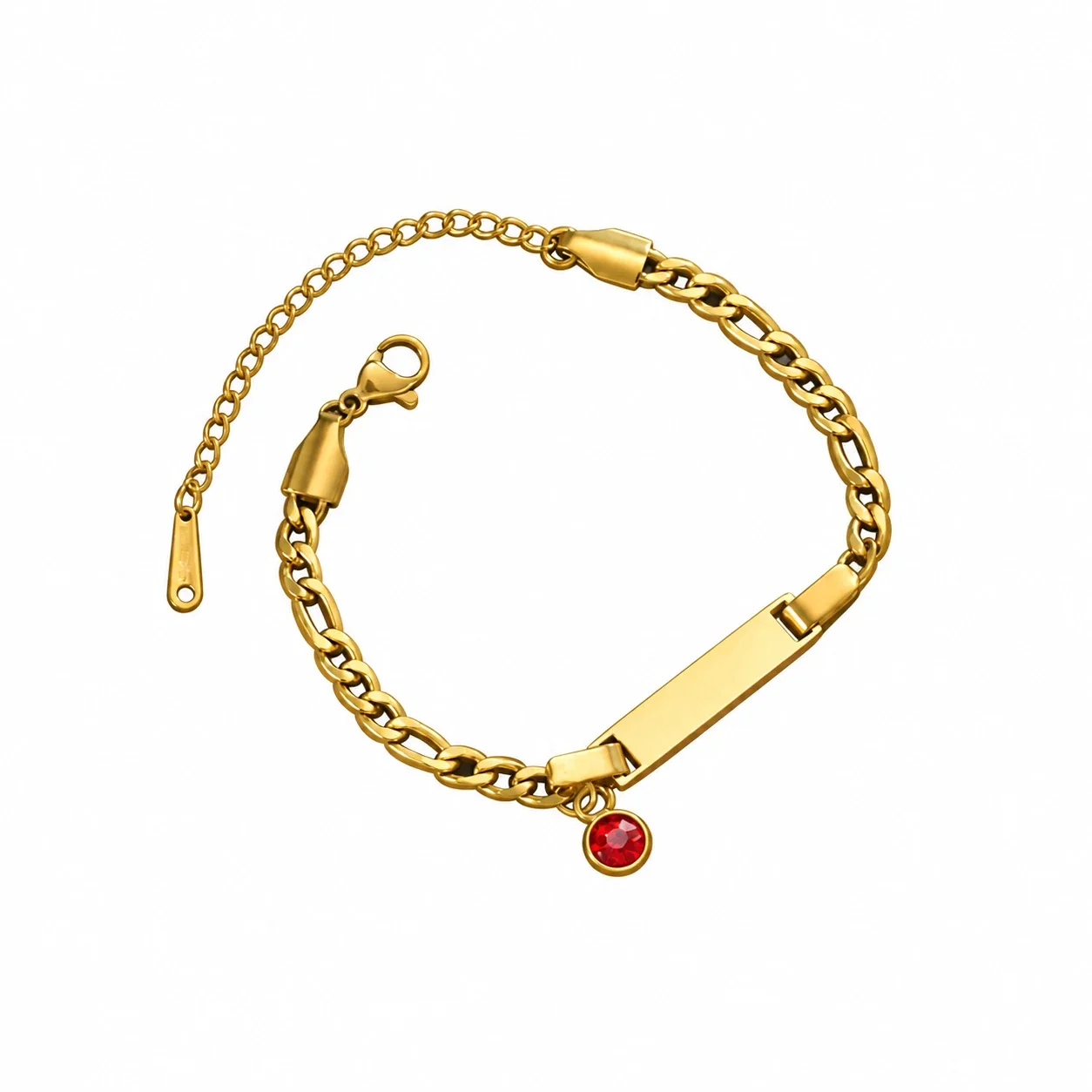 ID Bar Chain Bracelet with Birthstone Charm, Stainless Steel