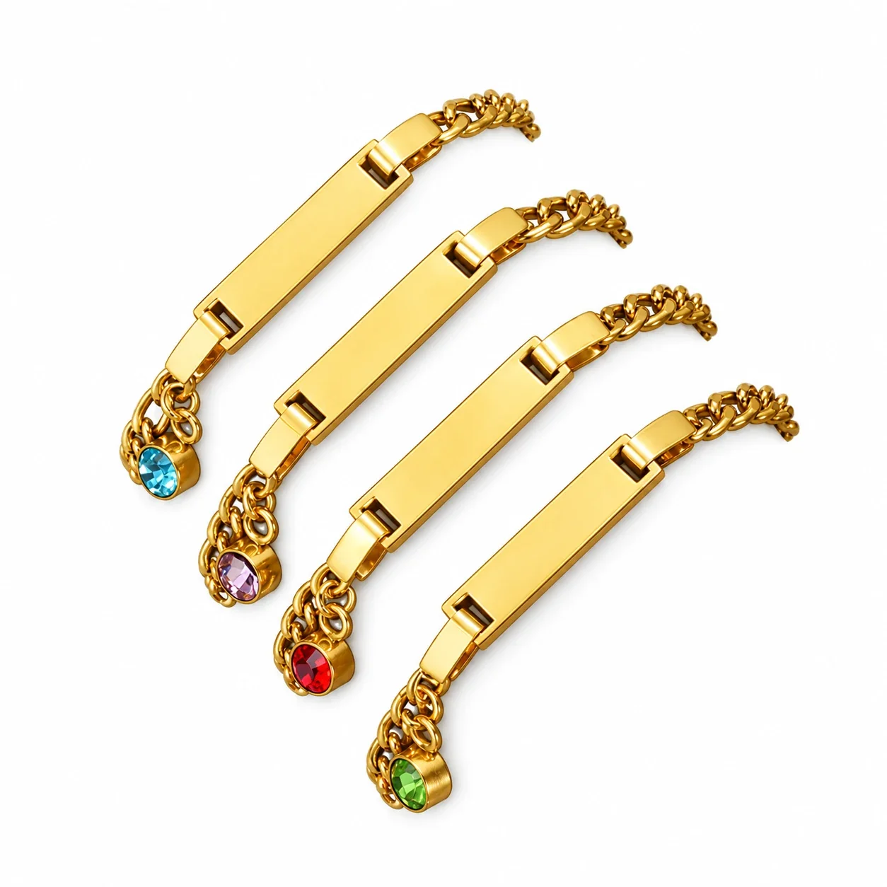 ID Bar Chain Bracelet with Birthstone Charm, Stainless Steel