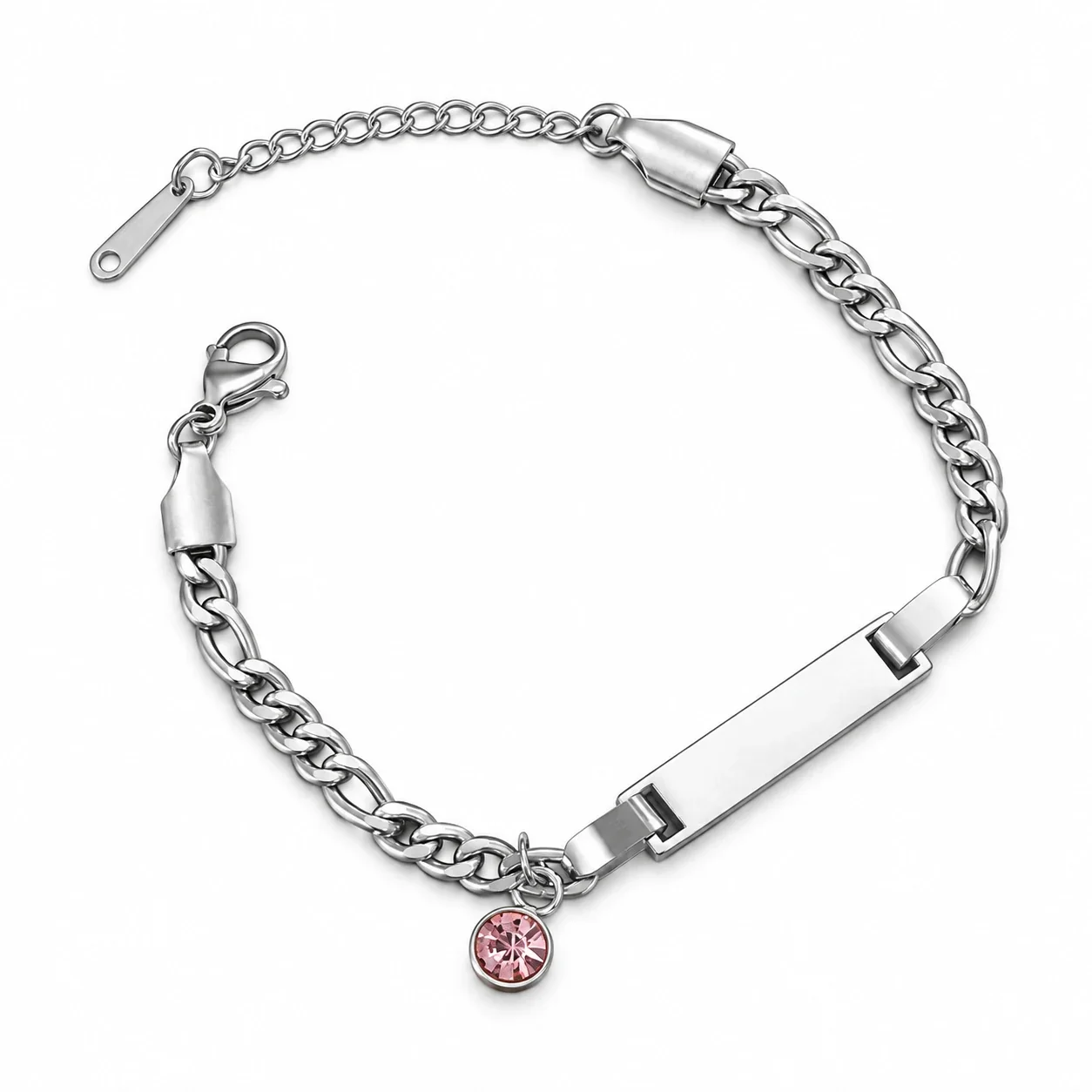 ID Bar Chain Bracelet with Birthstone Charm, Stainless Steel