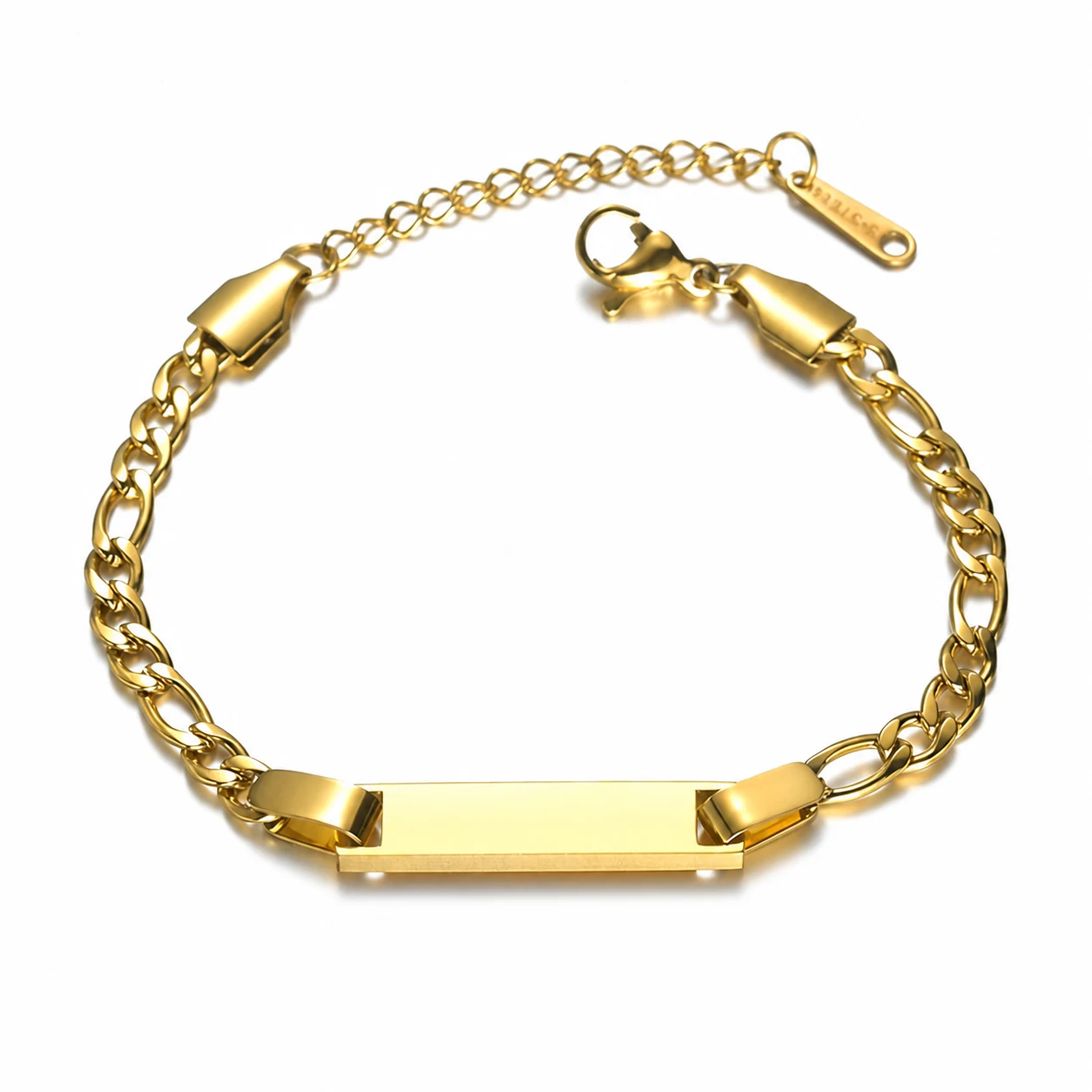 ID Bar Chain Bracelet with Birthstone Charm, Stainless Steel - No Stone