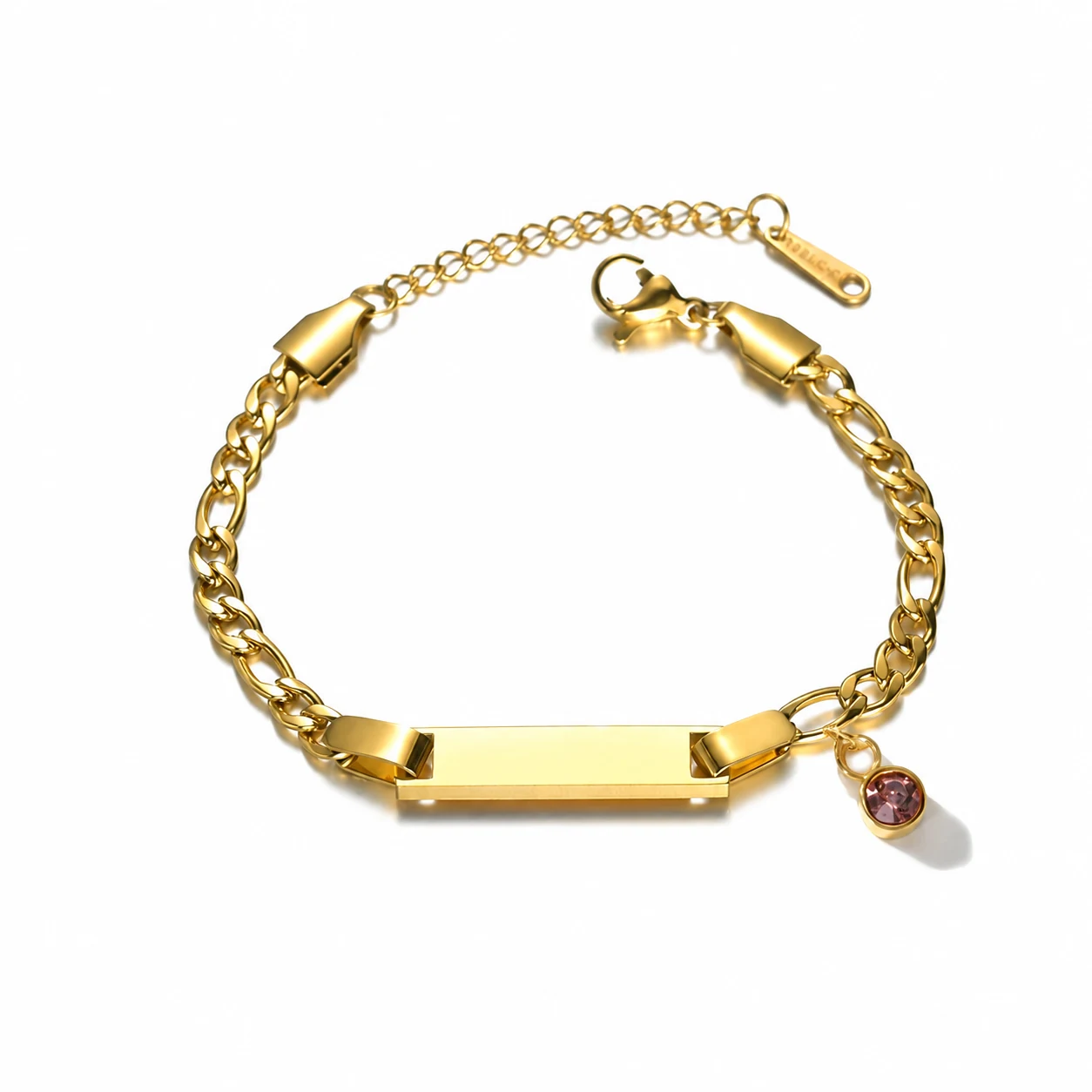 ID Bar Chain Bracelet with Birthstone Charm, Stainless Steel - June Light Purple