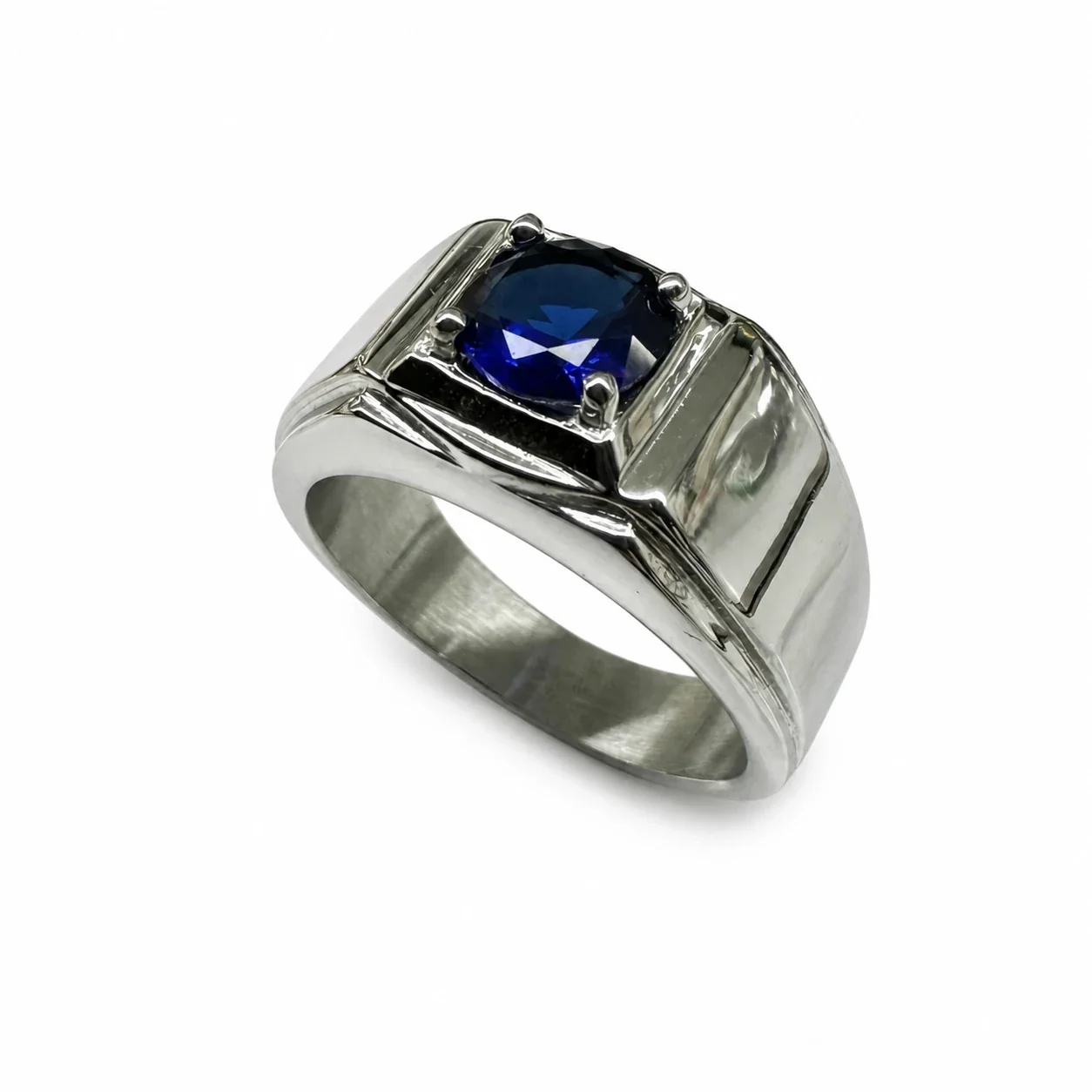 Bold 316 Stainless Steel Square CZ Signet Ring - Blue