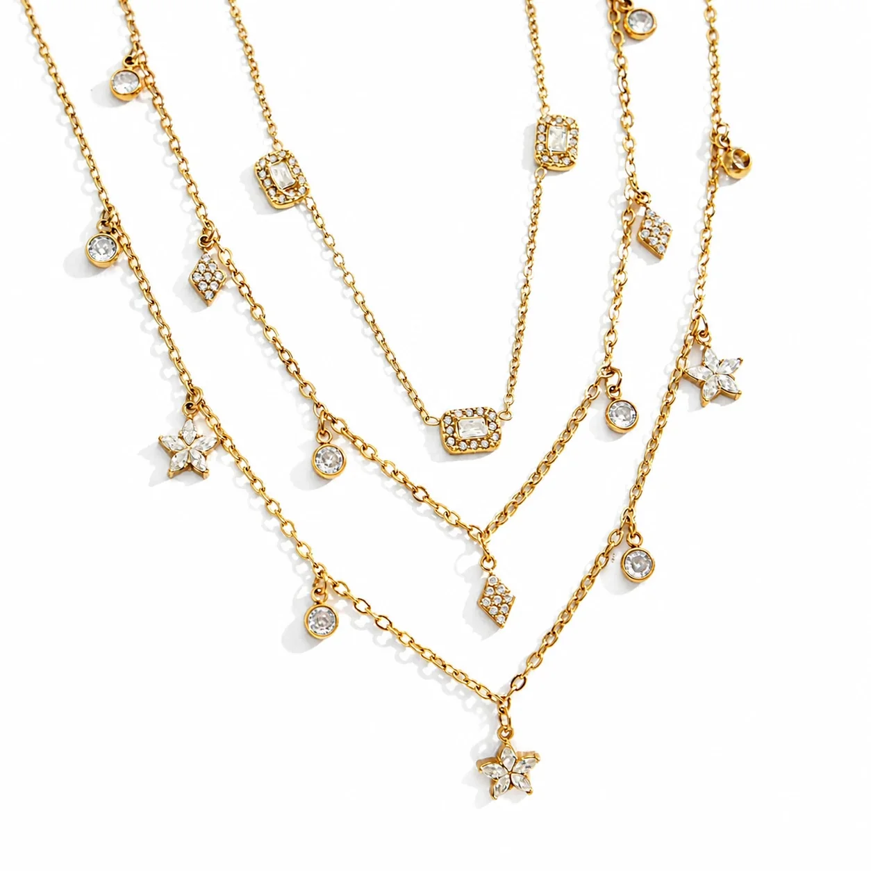 Dainty Gold-Plated 316L Star Bezel Necklace Bracelet Set