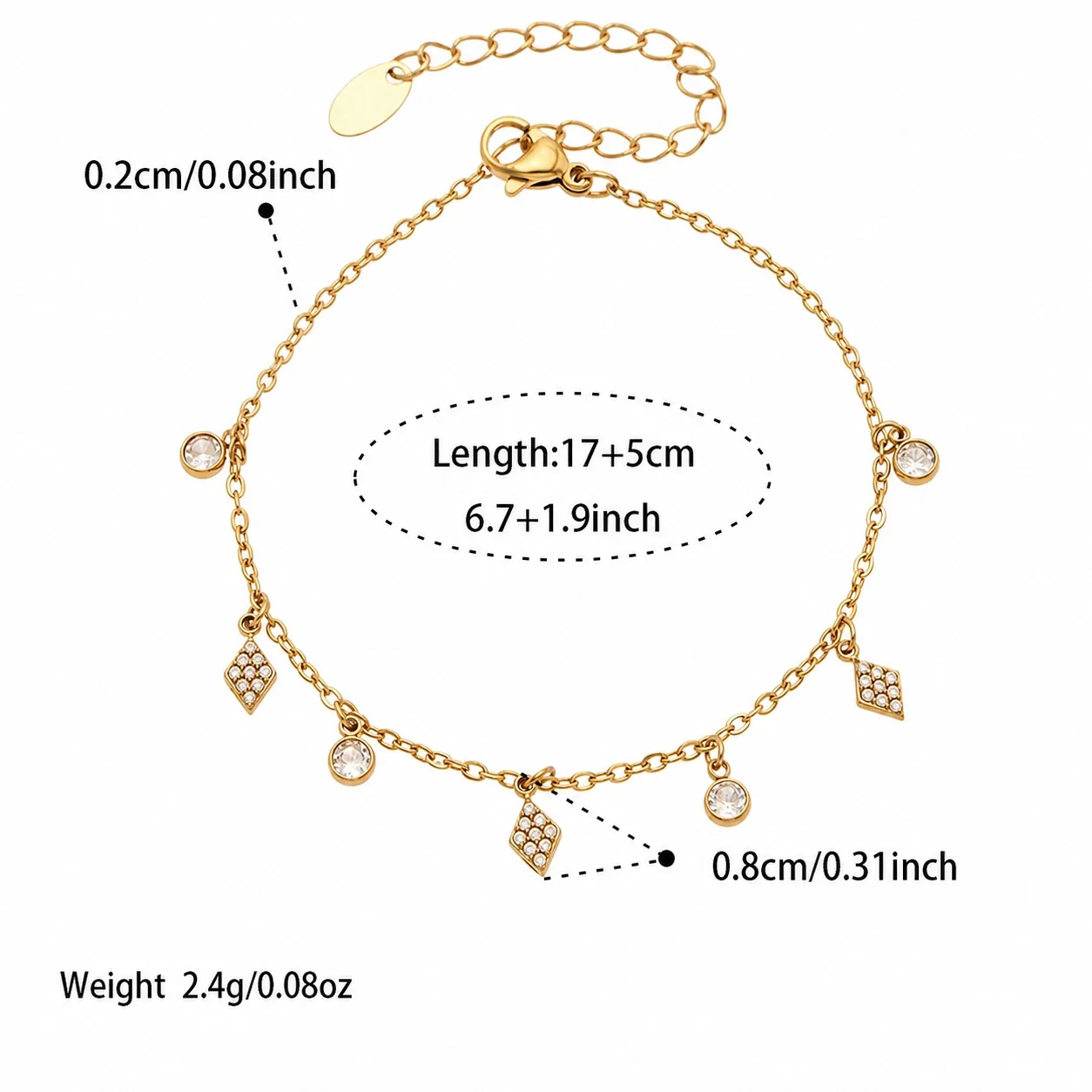 Dainty Gold-Plated 316L Star Bezel Necklace Bracelet Set - Gold Diamond CZ 17+5 cm