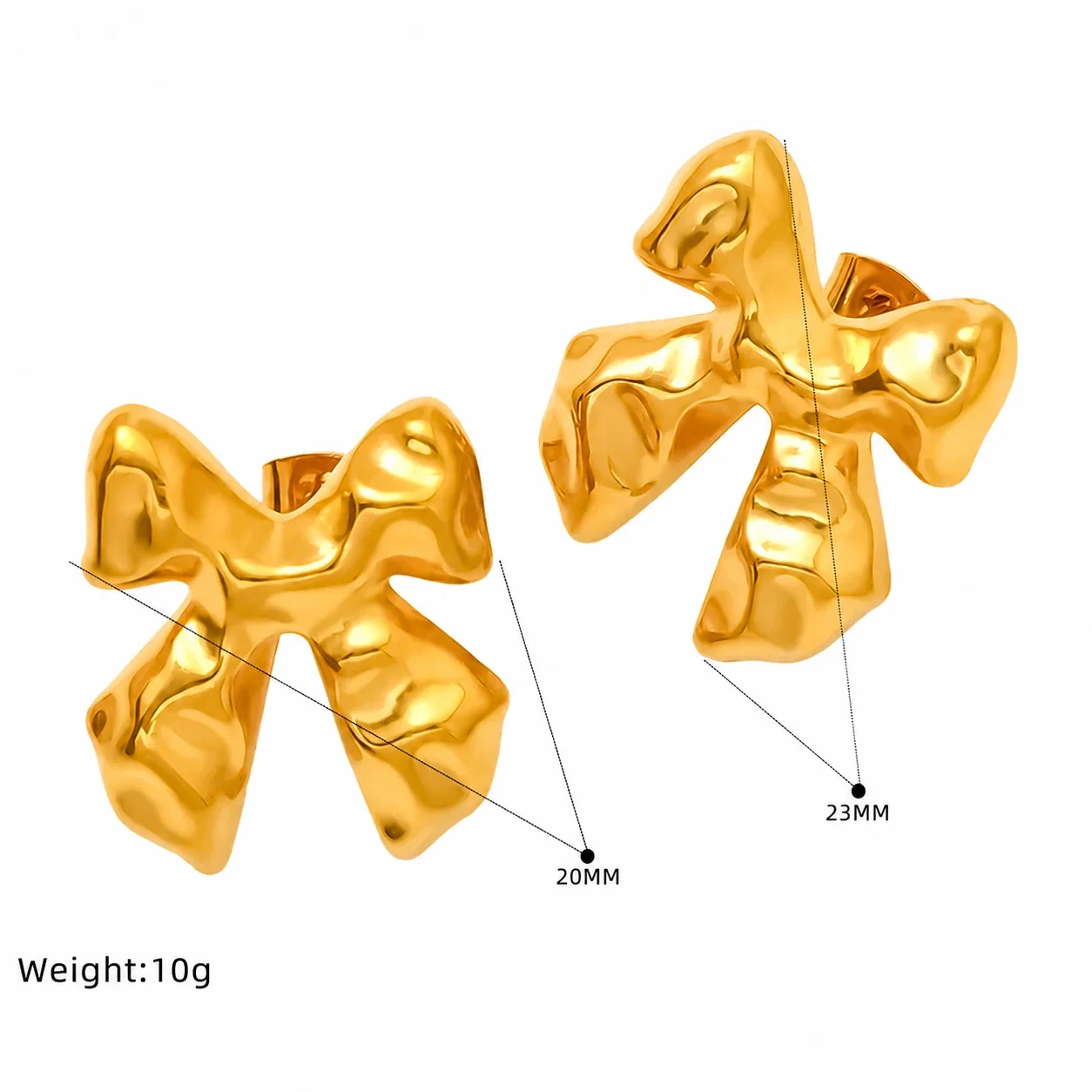 Sculptural 18K Gold-Plated Hammered Heart Stud Earrings - Gold SE489G