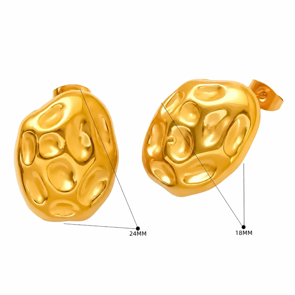 Sculptural 18K Gold-Plated Hammered Heart Stud Earrings - Gold SE491G