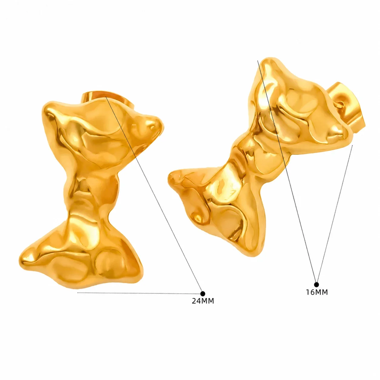 Sculptural 18K Gold-Plated Hammered Heart Stud Earrings - Gold SE480G