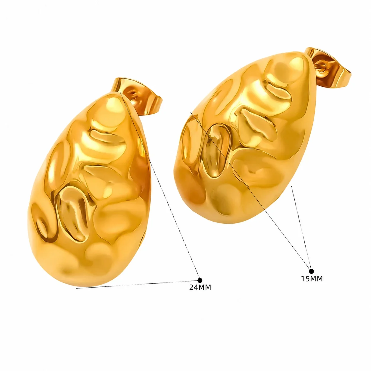 Sculptural 18K Gold-Plated Hammered Heart Stud Earrings - Gold SE477G