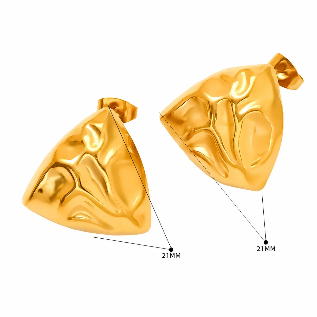 Sculptural 18K Gold-Plated Hammered Heart Stud Earrings - Gold SE471G