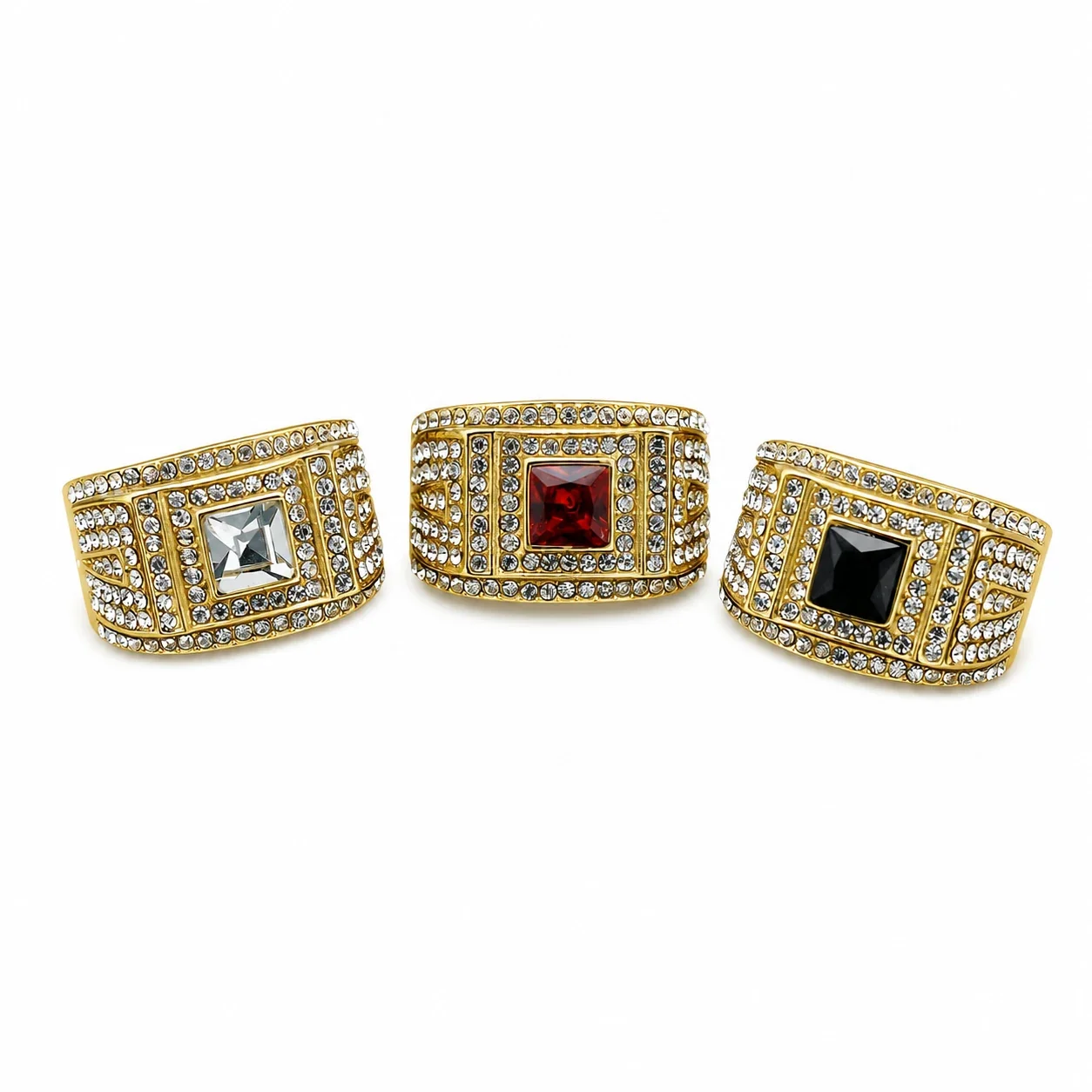 Regal 316 Stainless Steel Square Crystal Pavé Wide-Band Men's PVD Ring