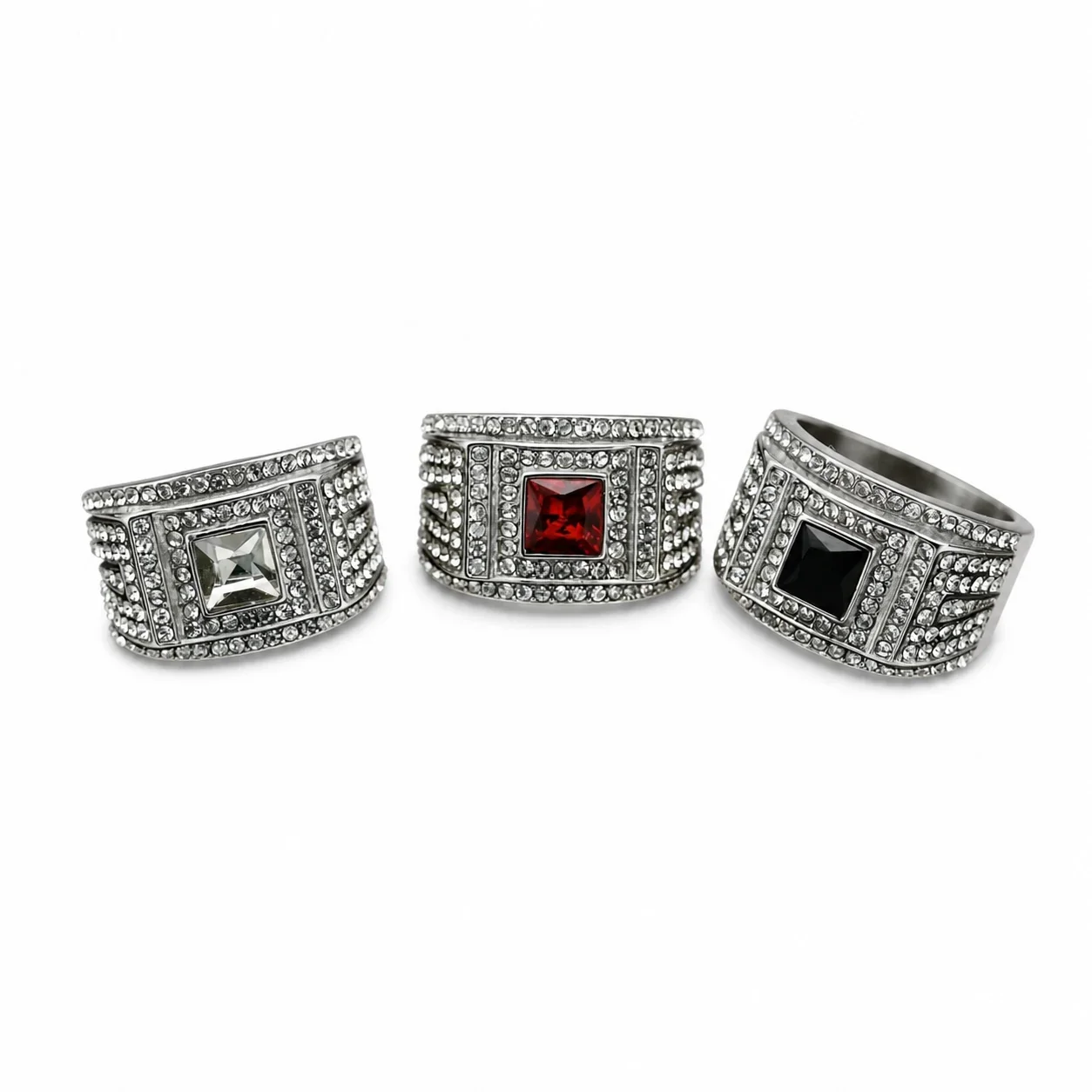 Regal 316 Square Crystal Pavé Wide-Band Men's Ring