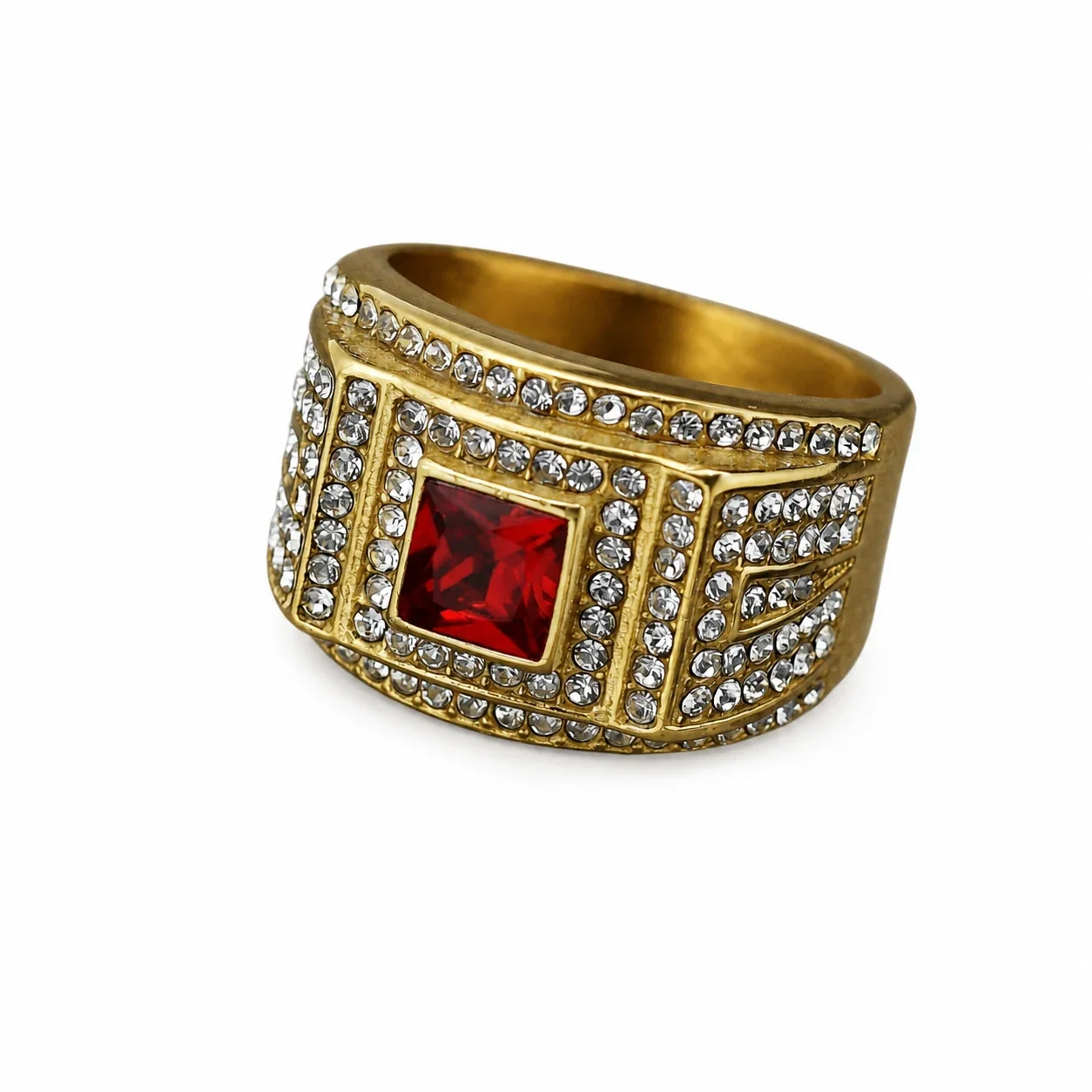 Regal 316 Square Crystal Pavé Wide-Band Men's Ring