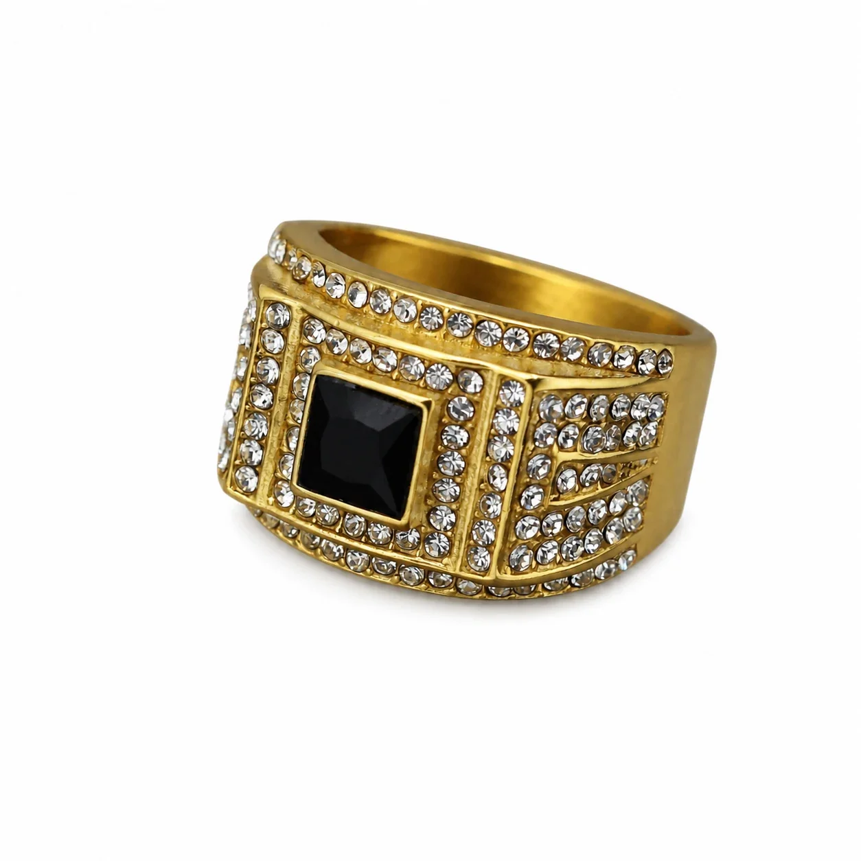 Regal 316 Square Crystal Pavé Wide-Band Men's Ring