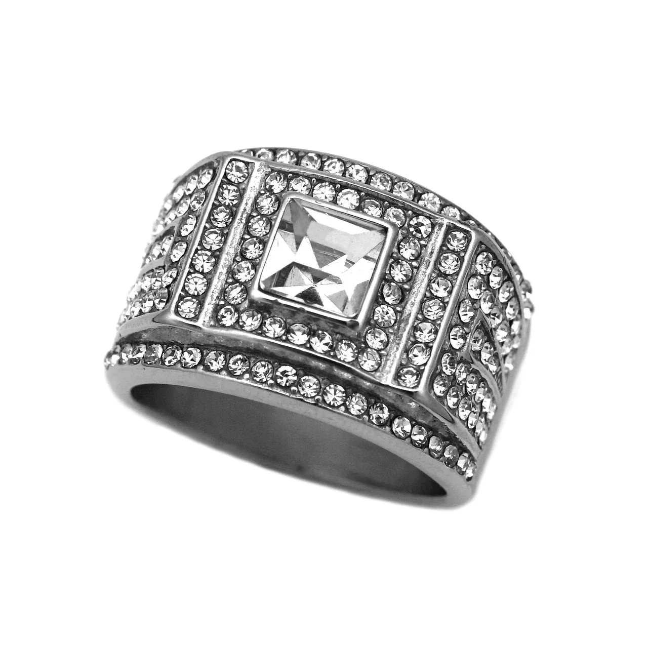 Regal 316 Square Crystal Pavé Wide-Band Men's Ring