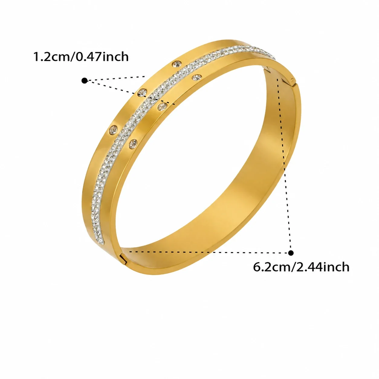 Polished Gold PVD 316L Pavé Stripe Hinged Bangle - Gold