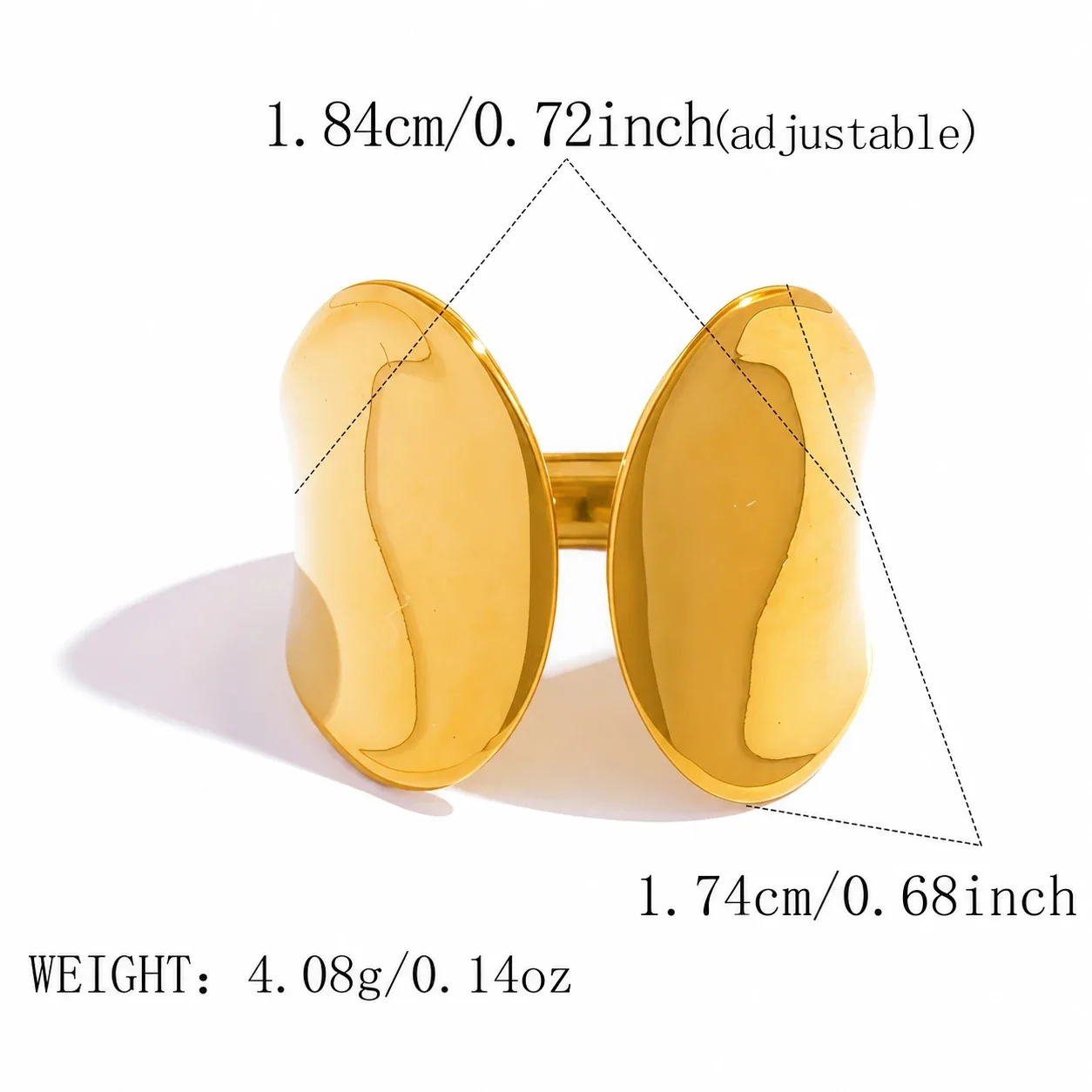 Open ring met ovale eindkappen en goudkleurige PVD-afwerking van roestvrij staal productfoto