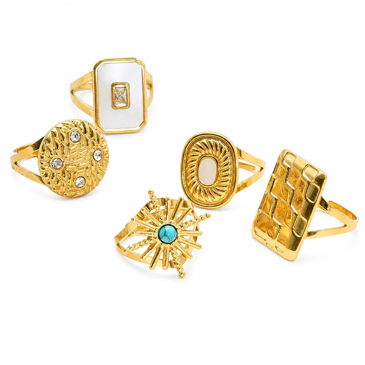 Eclectic 18K Gold-Plated Geometric Split-Shank Statement Ring