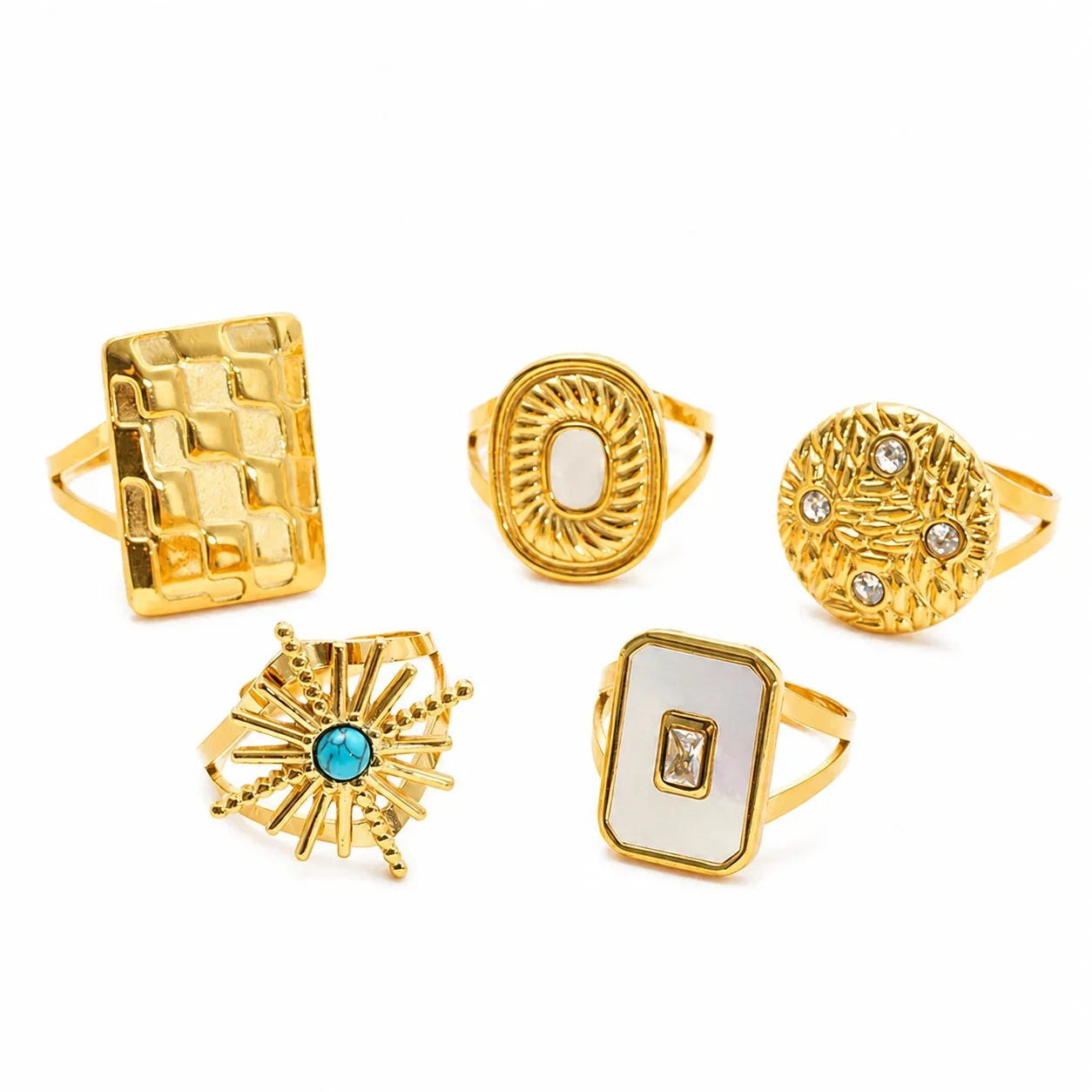 Eclectic 18K Gold-Plated Geometric Split-Shank Statement Ring