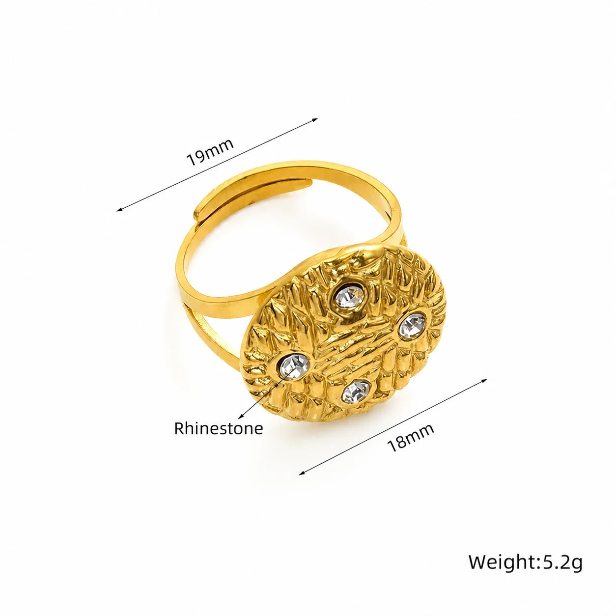 Eclectic 18K Gold-Plated Geometric Split-Shank Statement Ring - Gold White Rectangle Crystal