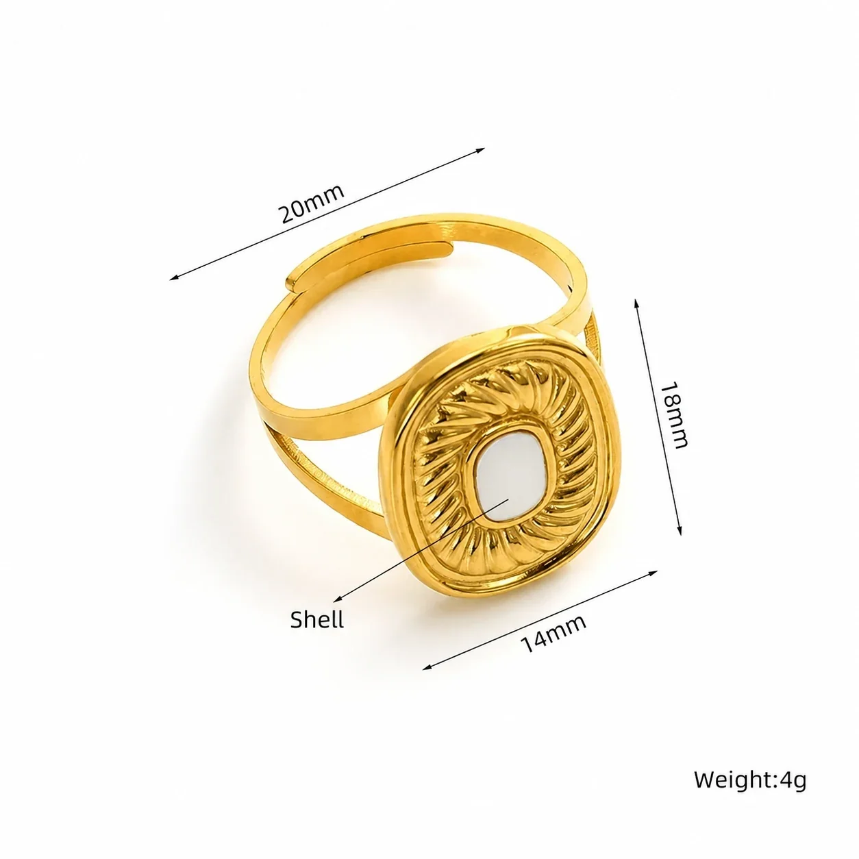 Eclectic 18K Gold-Plated Geometric Split-Shank Statement Ring - Gold Oval Sunburst