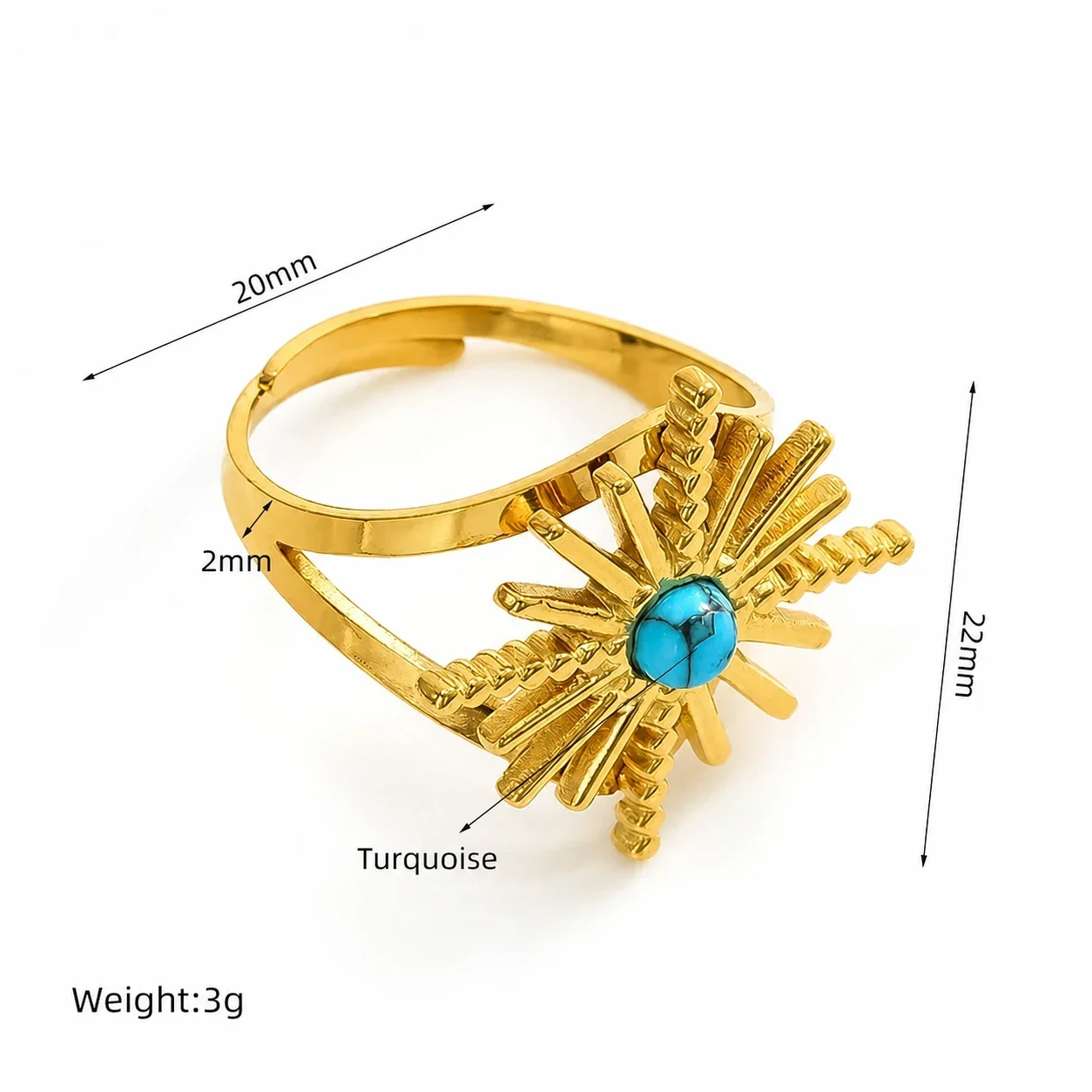 Eclectic 18K Gold-Plated Geometric Split-Shank Statement Ring - Gold Blue Starburst