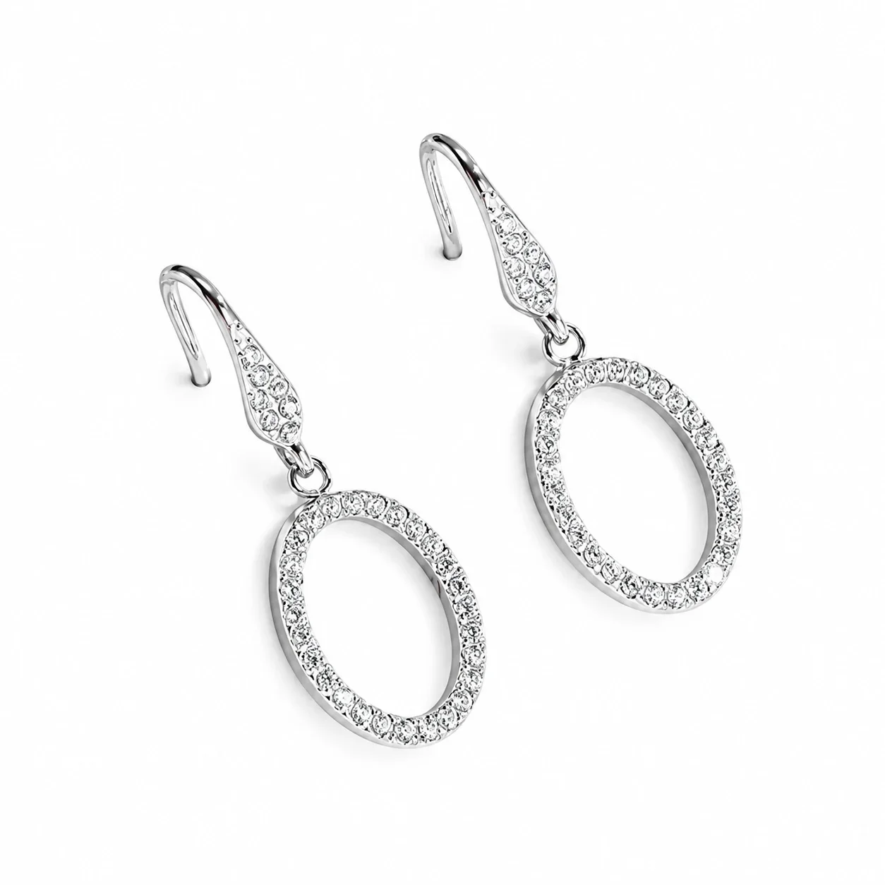 Drop Earrings with Crystal Oval Openwork Stainless Steel