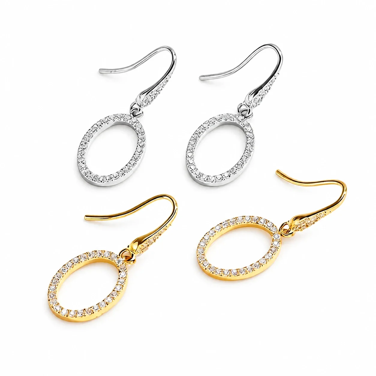 Drop Earrings with Crystal Oval Openwork Stainless Steel