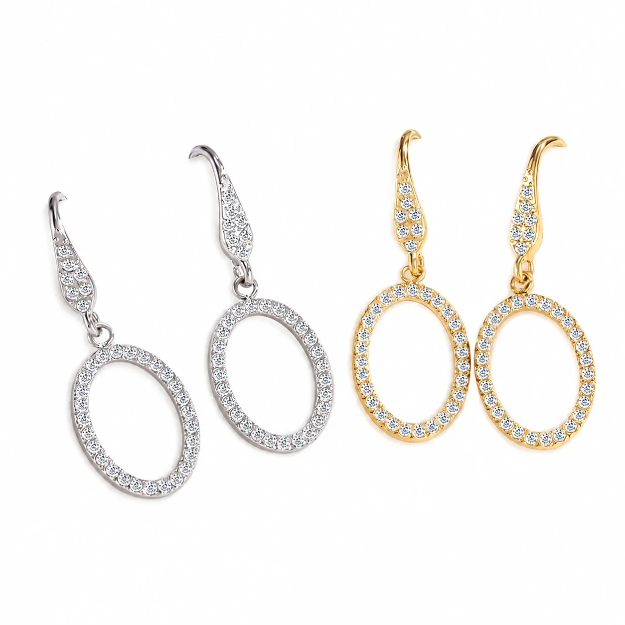 Drop Earrings with Crystal Oval Openwork Stainless Steel