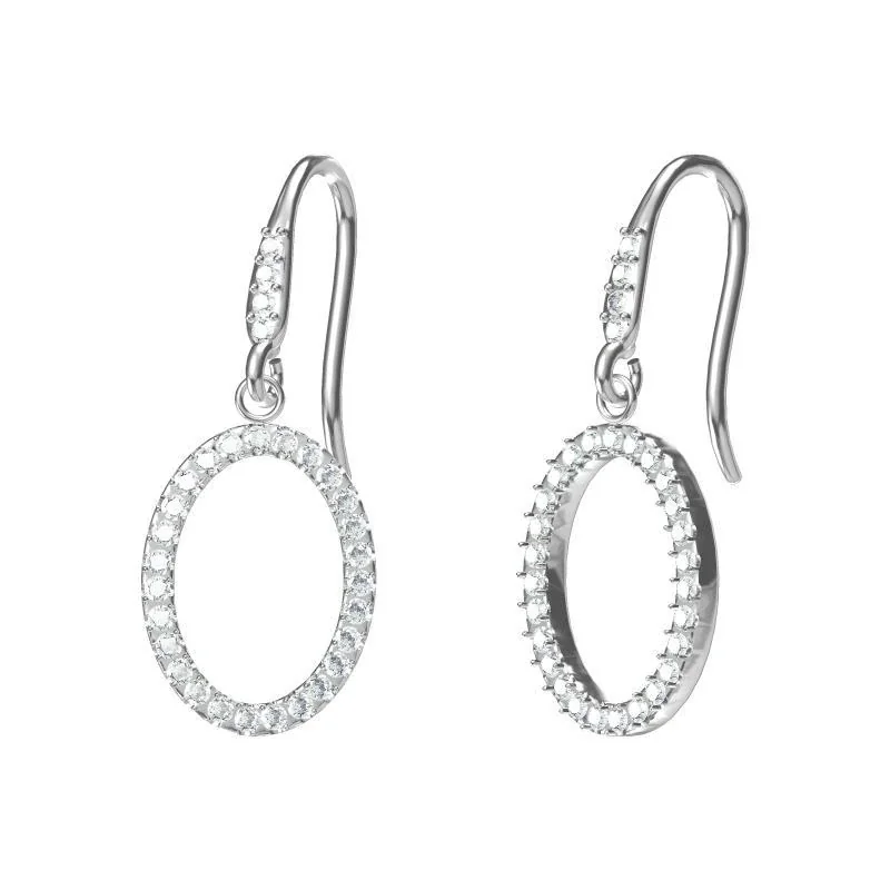 Drop Earrings with Crystal Oval Openwork Stainless Steel - Silver