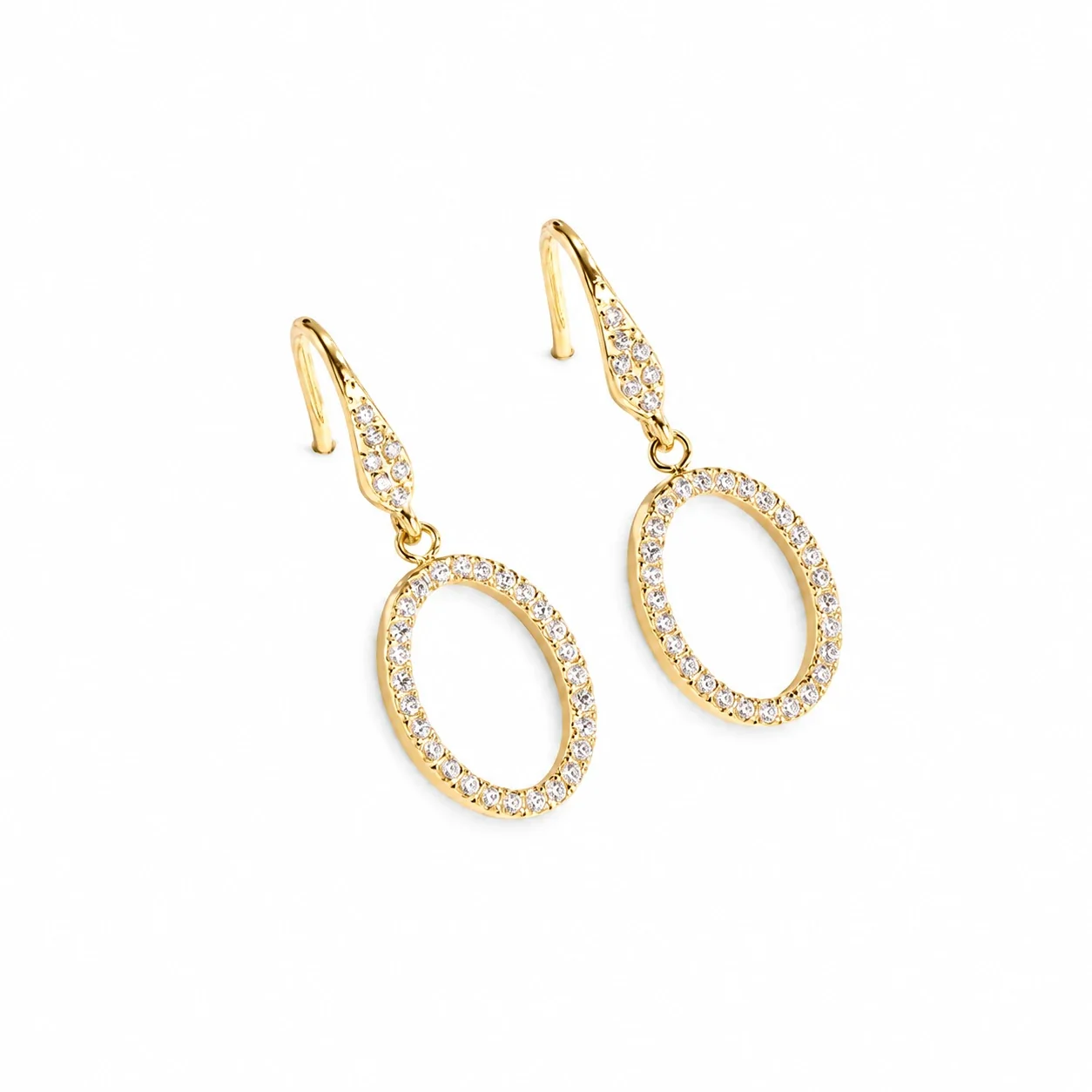 Drop Earrings with Crystal Oval Openwork Stainless Steel - Gold