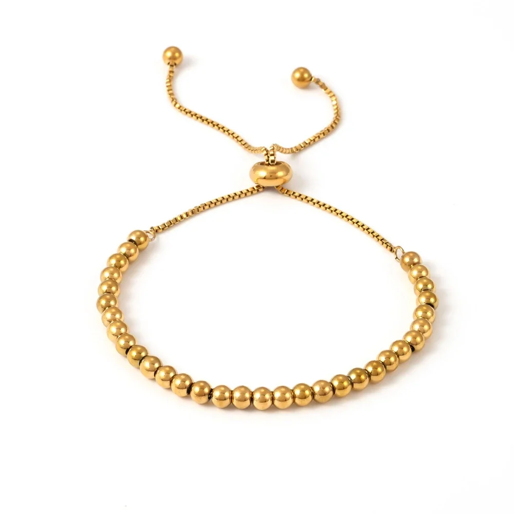 Polished Gold PVD Bead Slider Chain Bracelet