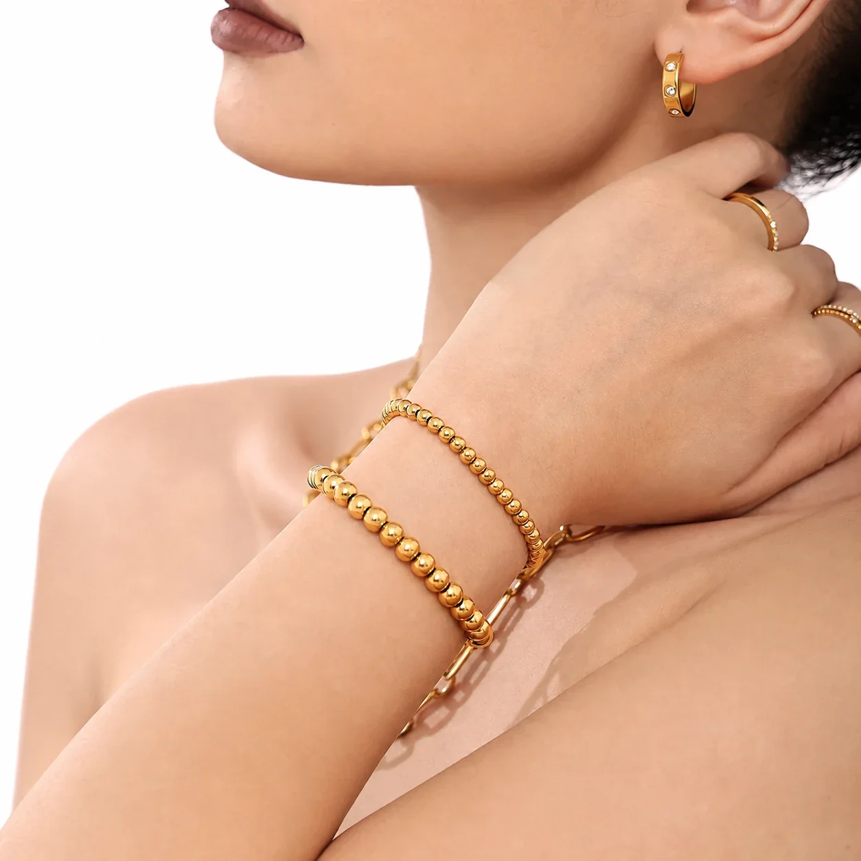Polished Gold PVD Bead Slider Chain Bracelet